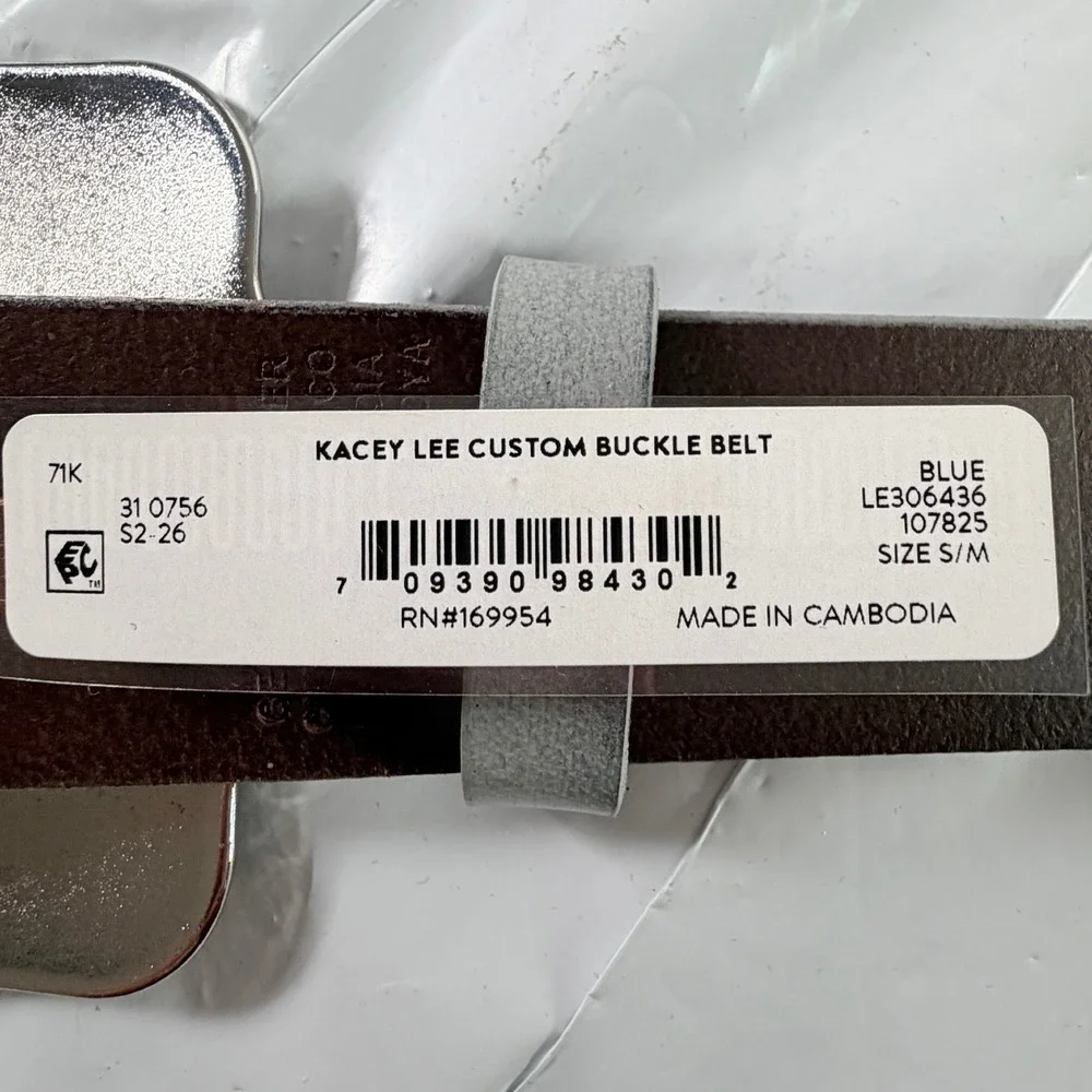Kacey Lee Middle of Nowhere Blue Western Floral Tooled Leather Belt Womens S/M